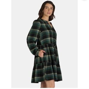 Time And Tru Plaid Flannel Ruffle Tiered Shirt Dress Sz L